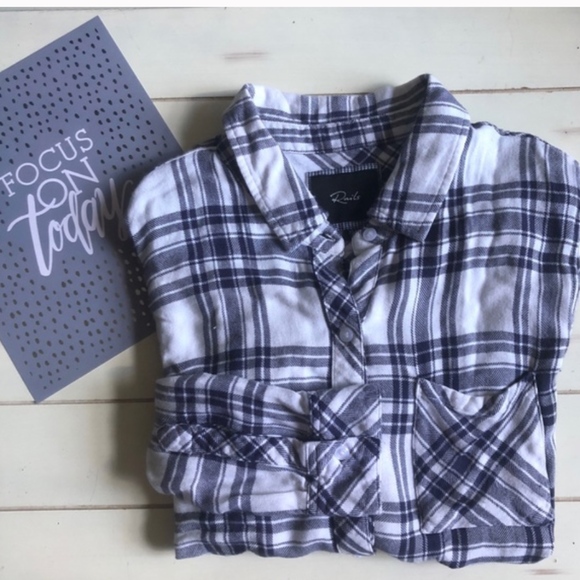 Rails Hunter Flannel Button Down Black White Plaid - Picture 5 of 5